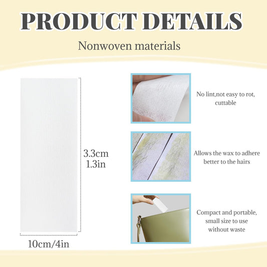 Disposable Portable Non-Woven Hair Removal Strips 1.3x4 Inches for Beauty Body Care, Beeswax Special White Paper（10 Pcs）
