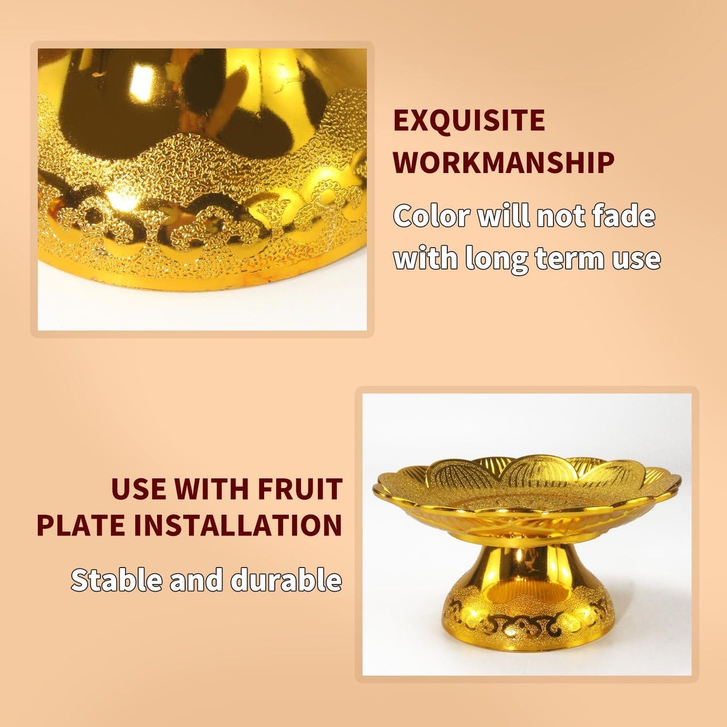 Buddhist Offering Plate Tray base with Golden Lotus Design - Serving for Fruit Offering, Home Dining,Temple Rituals( 2-Pack Base) 2PCS Base