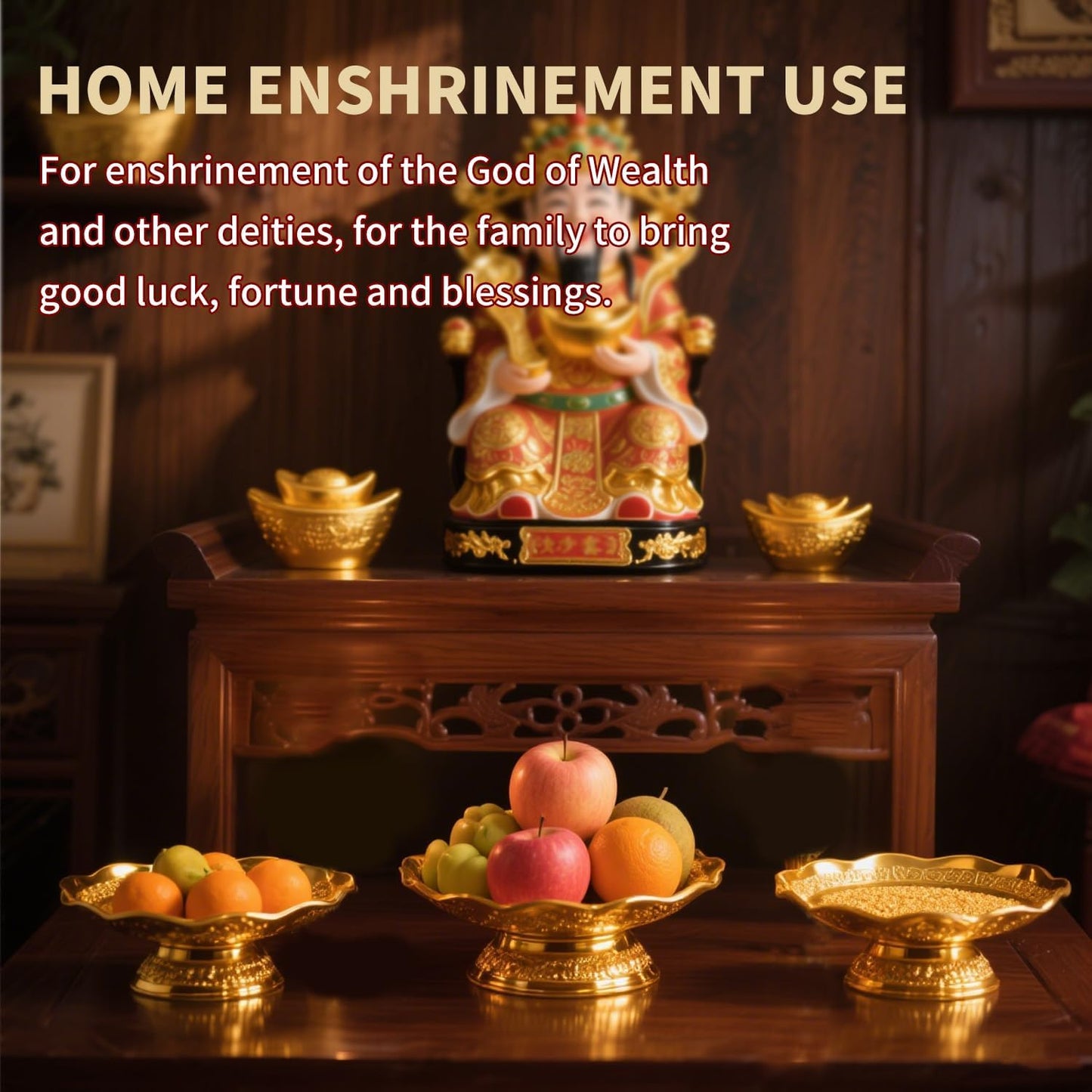 Buddhist Offering Plate Tray base with Golden Lotus Design - Serving for Fruit Offering, Home Dining,Temple Rituals( 2-Pack Base) 2PCS Base