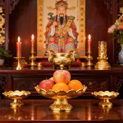Buddhist Offering Plate Tray base with Golden Lotus Design - Serving for Fruit Offering, Home Dining,Temple Rituals( 2-Pack Base) 2PCS Base