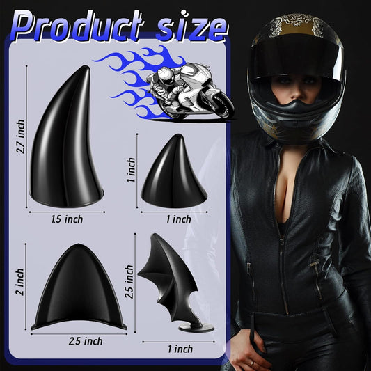 4 Pairs Helmet Devil Horns Motorcycle Accessories Cat Ears Wings with Adhesive Suction Cup Ski Bike for Women Men, Black