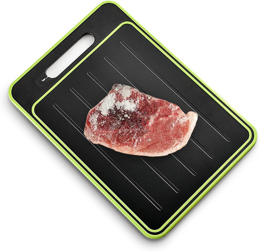 2 in 1 Defrosting Tray, Defrost Cutting Board with Knife Sharpener, Thawing Tray for Frozen Meat, Double Sided Sharpener