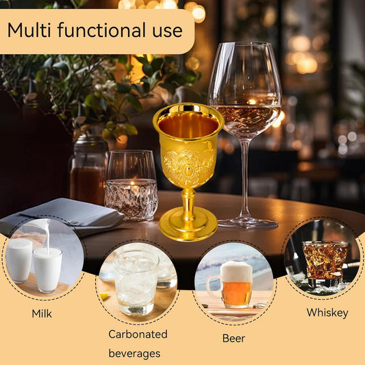 Mini Gold Goblet, 2PCS Altar Chalice 25ml Holy Metal Shot Glasses Wine Cup Medieval Goblet for Liqueur Whiskey, 1.5 x 2.7in