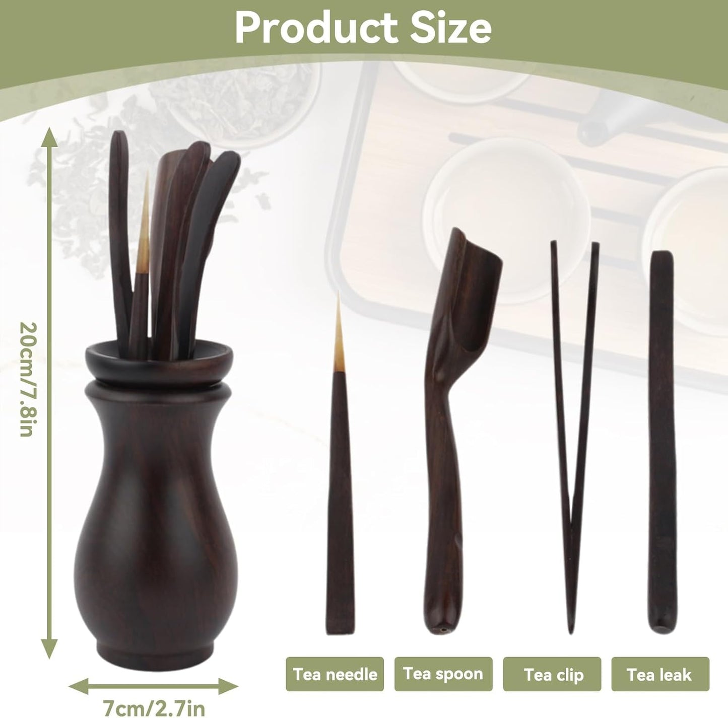 Chinese Gongfu Wooden Tea Ceremony Utensil Tools Set, 6PCS Kungfu Set Asian Teaware Kit for Traditional Brewing