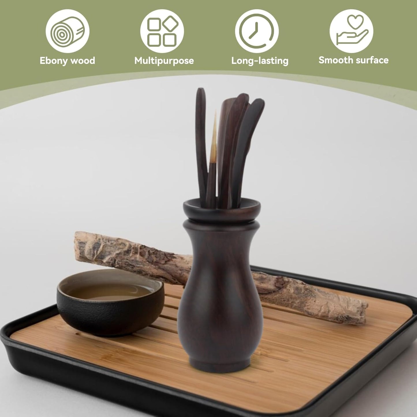 Chinese Gongfu Wooden Tea Ceremony Utensil Tools Set, 6PCS Kungfu Set Asian Teaware Kit for Traditional Brewing