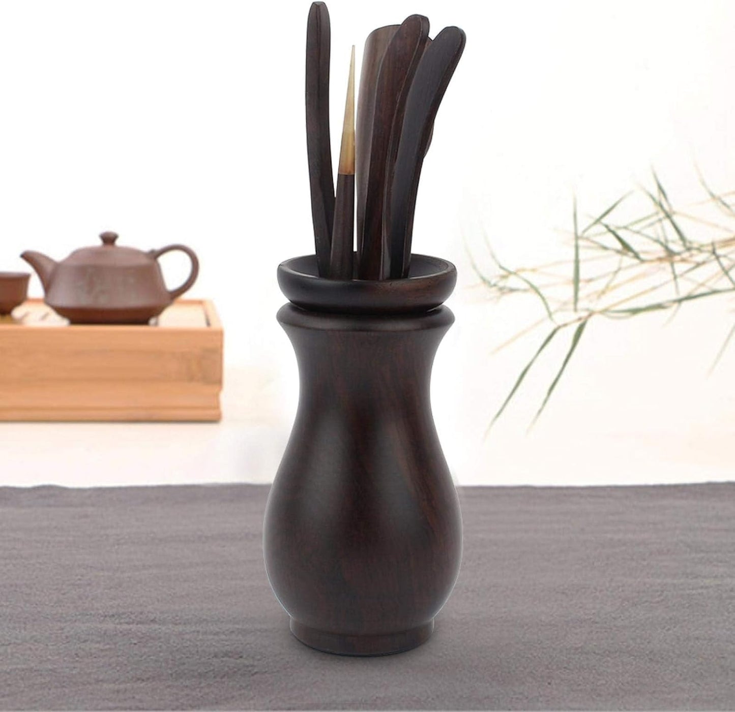 Chinese Gongfu Wooden Tea Ceremony Utensil Tools Set, 6PCS Kungfu Set Asian Teaware Kit for Traditional Brewing