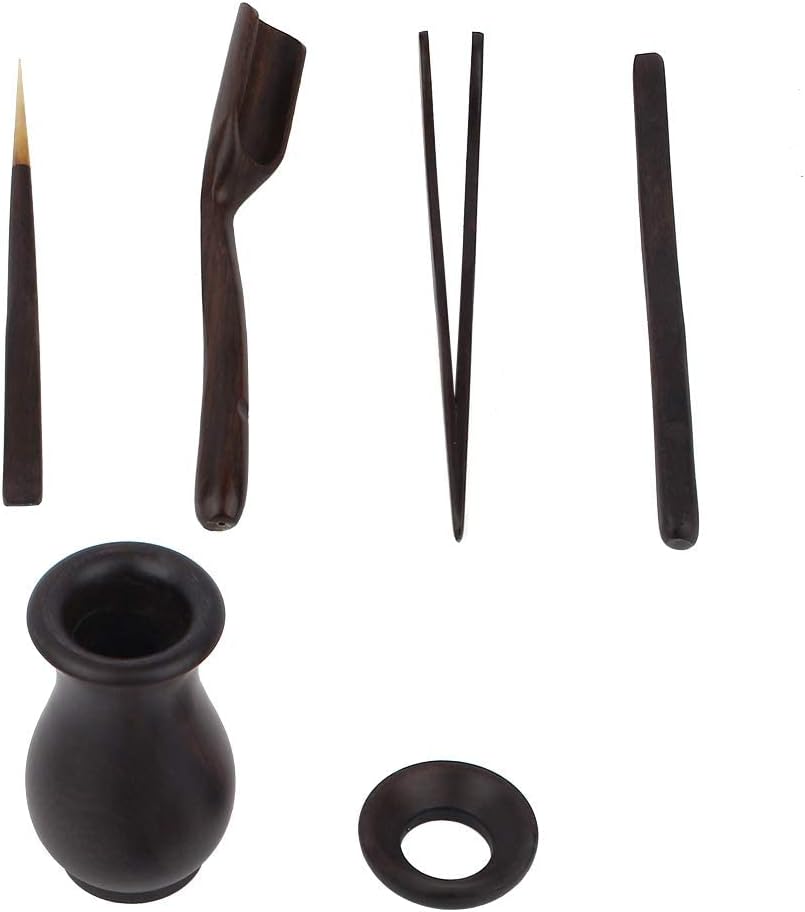 Chinese Gongfu Wooden Tea Ceremony Utensil Tools Set, 6PCS Kungfu Set Asian Teaware Kit for Traditional Brewing