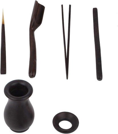 Chinese Gongfu Wooden Tea Ceremony Utensil Tools Set, 6PCS Kungfu Set Asian Teaware Kit for Traditional Brewing