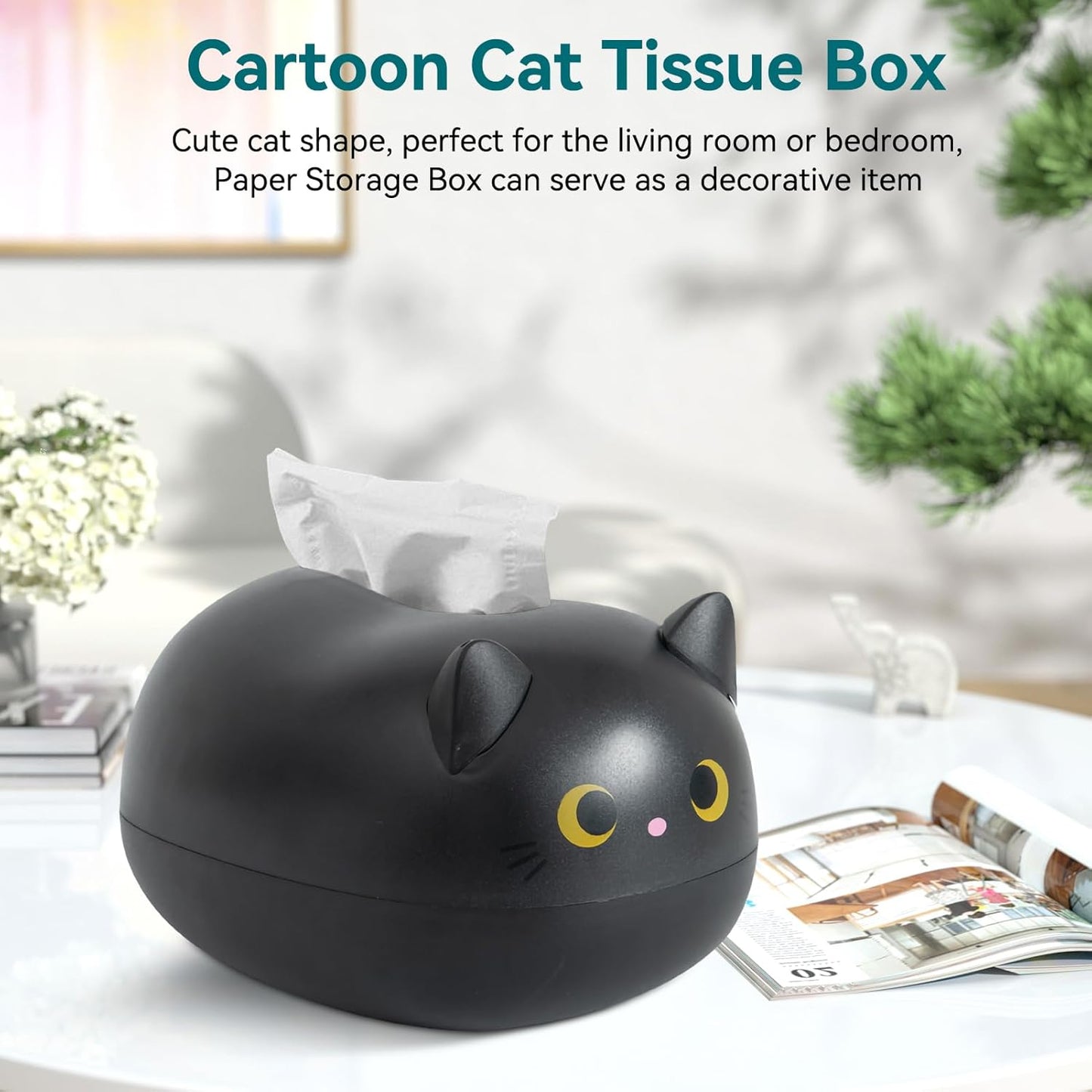 Cat Tissue Dispenser, Cartoon Toilet Paper Holder Dispenser Box with 2 Toothpick for Car Home Bathroom Kitchen Office
