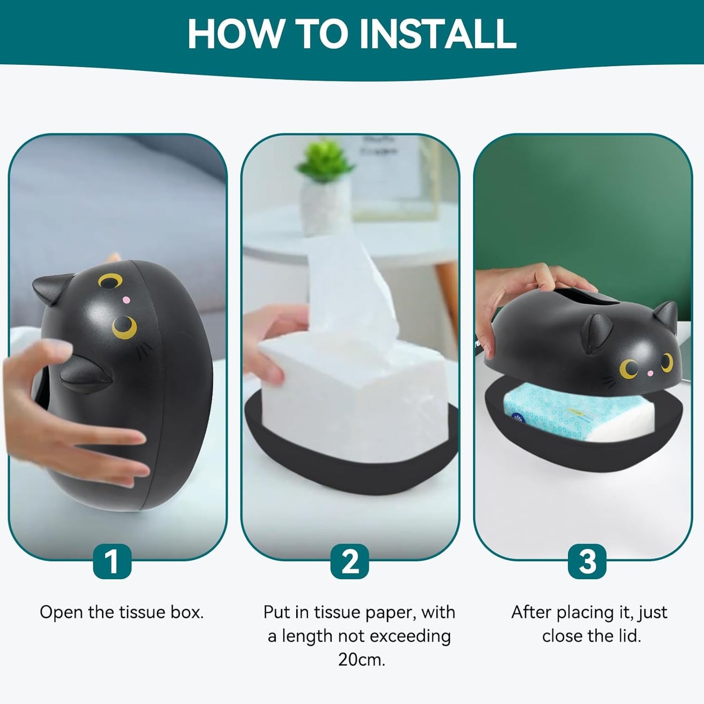 Cat Tissue Dispenser, Cartoon Toilet Paper Holder Dispenser Box with 2 Toothpick for Car Home Bathroom Kitchen Office