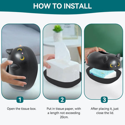 Cat Tissue Dispenser, Cartoon Toilet Paper Holder Dispenser Box with 2 Toothpick for Car Home Bathroom Kitchen Office