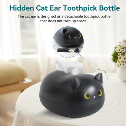 Cat Tissue Dispenser, Cartoon Toilet Paper Holder Dispenser Box with 2 Toothpick for Car Home Bathroom Kitchen Office