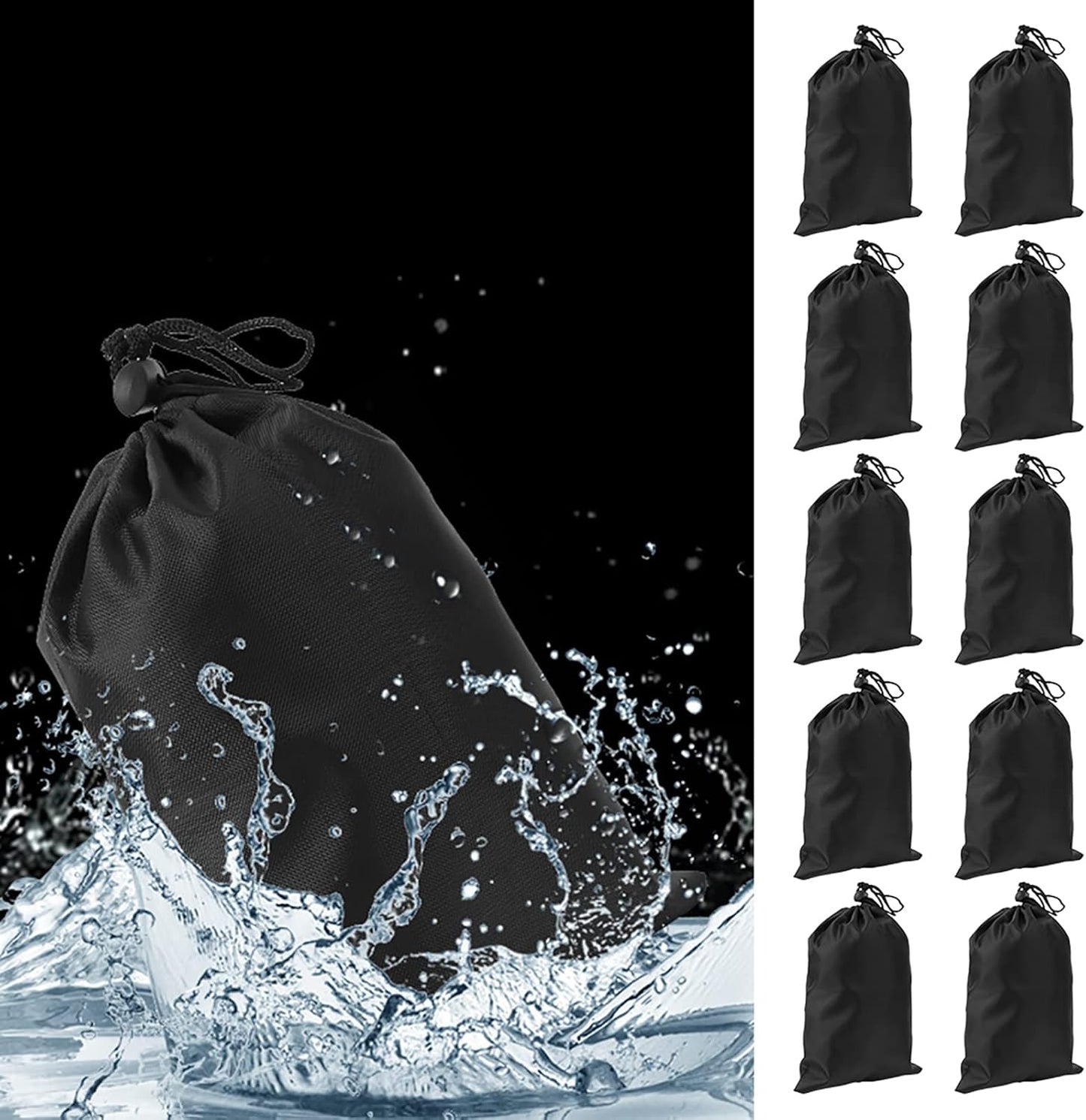 Black Drawstring Bags, 10 PCS Portable Bag Carry Ditty Pouch with Toggle Small Storage for Sports Travel