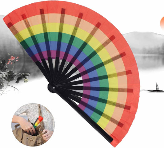 Hand Held Fan For Women Foldable,Chinese Vintage Silk Folding Fans,Large Fan,Chinese Tai Chi Fan,Portable Colorful Elegant Dancing Party Cloth Gift Decoration