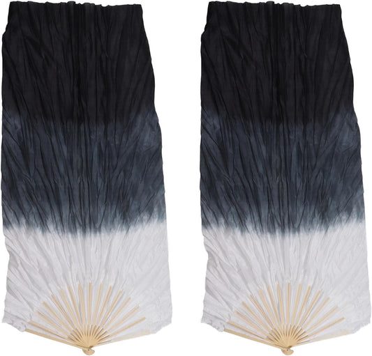 Dance Fan, 1 Pair Long Fan Belly Fans Folding Performance Classical (Black)