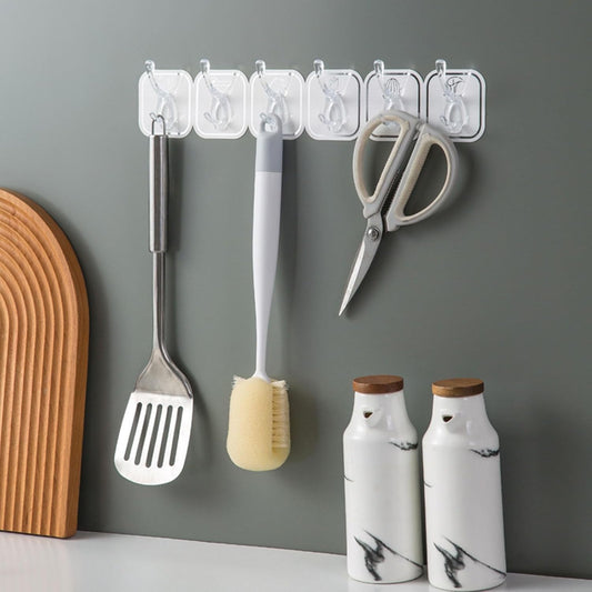 6Pcs Acrylic Wall Mounted Necklaces Organizer,6 Hooks Jewelry Stand Organizer,No Drilling Hanging Hook Strong Bearing Capacity for Kitchen Bathroom(White)
