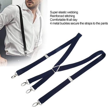 Mens Suspenders,Back Hidden Suspender,Adjustable Stretchable 2.5x110cm/1.0x43.3in Clip Suspenders Fit 4 Metal Buckles Pants for Adult(Navy blue)