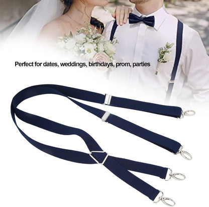 Mens Suspenders,Back Hidden Suspender,Adjustable Stretchable 2.5x110cm/1.0x43.3in Clip Suspenders Fit 4 Metal Buckles Pants for Adult(Navy blue)