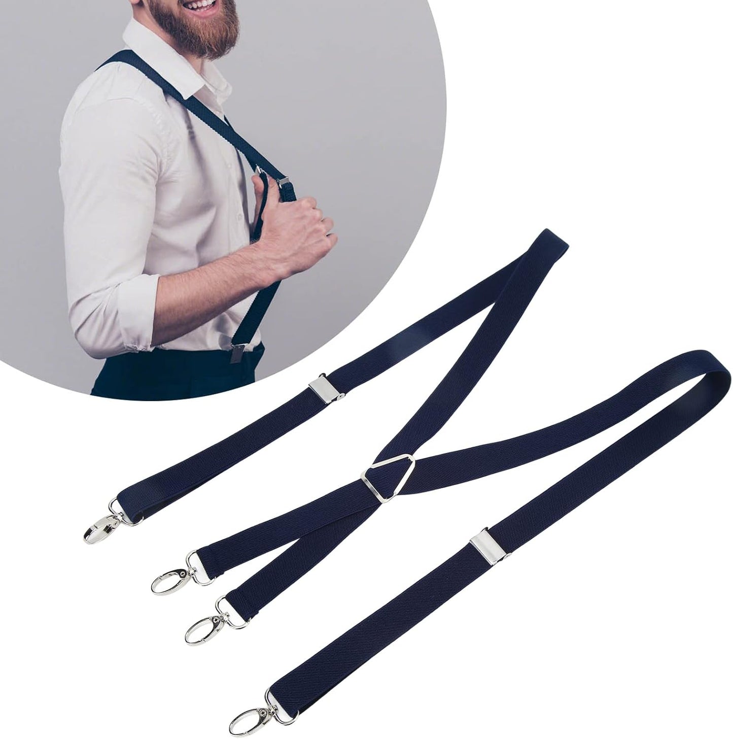 Mens Suspenders,Back Hidden Suspender,Adjustable Stretchable 2.5x110cm/1.0x43.3in Clip Suspenders Fit 4 Metal Buckles Pants for Adult(Navy blue)