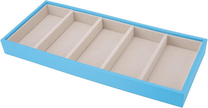 Glasses Organizer Jewelry Tray, 5 Grids Leather Eyeglass Storage Case Sunglass Display Tray and Watch Collection Organizer(Light Blue)