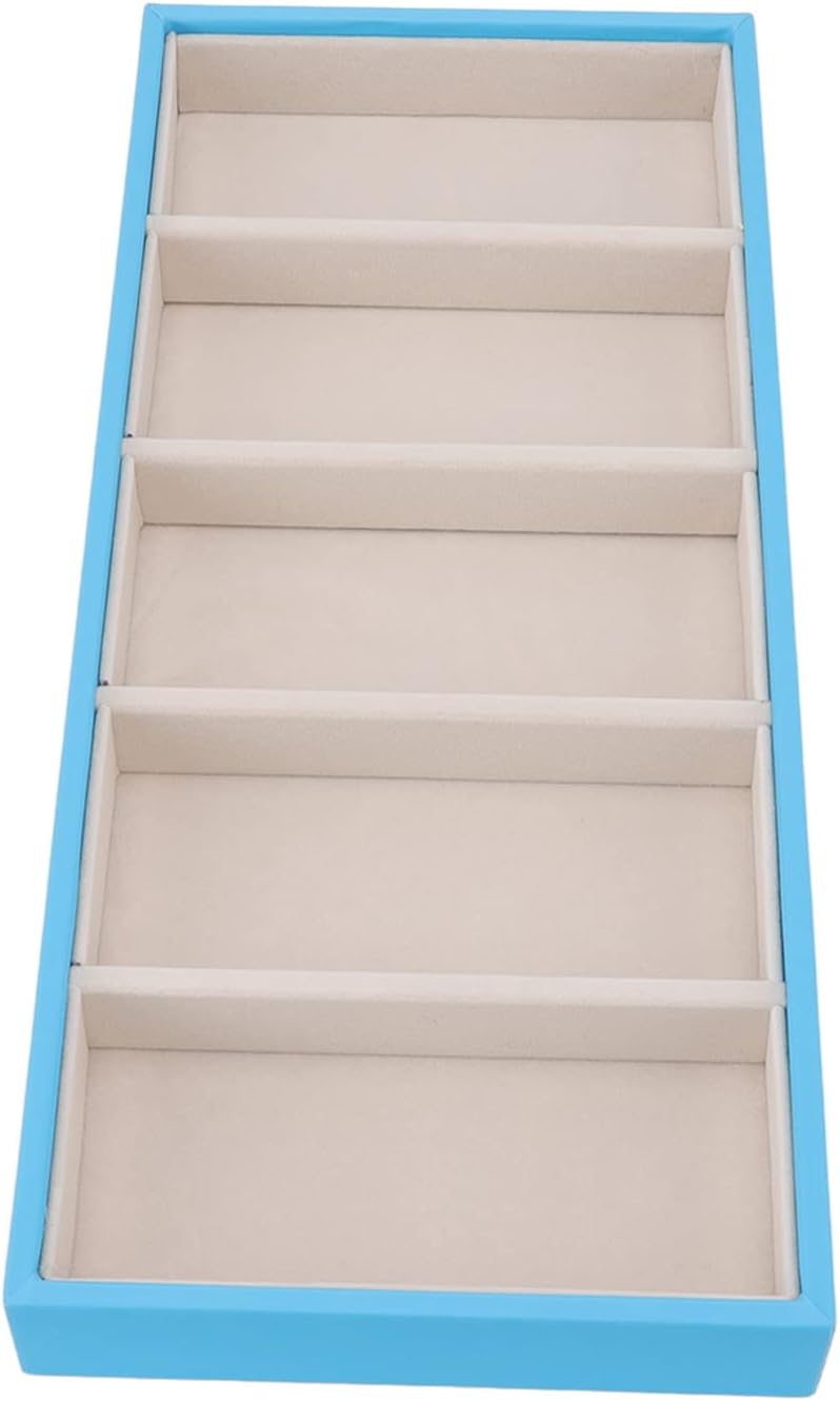 Glasses Organizer Jewelry Tray, 5 Grids Leather Eyeglass Storage Case Sunglass Display Tray and Watch Collection Organizer(Light Blue)