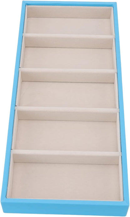 Glasses Organizer Jewelry Tray, 5 Grids Leather Eyeglass Storage Case Sunglass Display Tray and Watch Collection Organizer(Light Blue)
