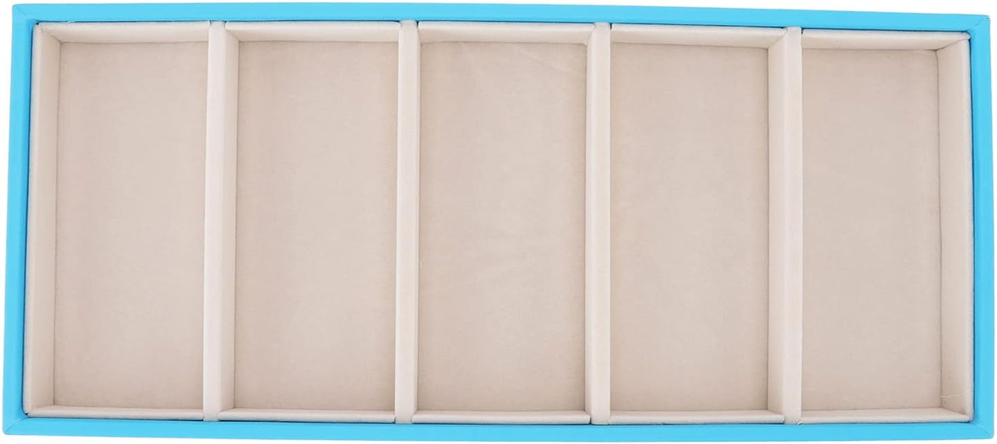 Glasses Organizer Jewelry Tray, 5 Grids Leather Eyeglass Storage Case Sunglass Display Tray and Watch Collection Organizer(Light Blue)
