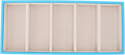 Glasses Organizer Jewelry Tray, 5 Grids Leather Eyeglass Storage Case Sunglass Display Tray and Watch Collection Organizer(Light Blue)
