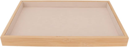 Velvet Stackable Jewelry Tray, Wood Flat Organizer Tray Drawer for Necklace Bracelet Ring Showcase Display(Beige)