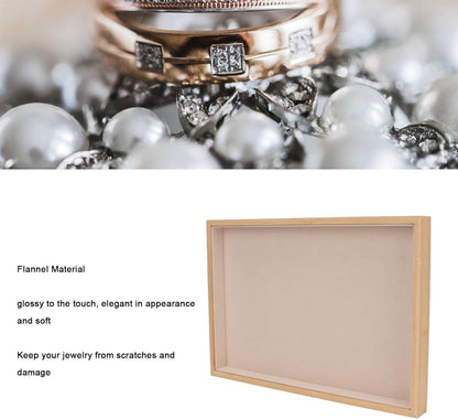 Velvet Stackable Jewelry Tray, Wood Flat Organizer Tray Drawer for Necklace Bracelet Ring Showcase Display(Beige)