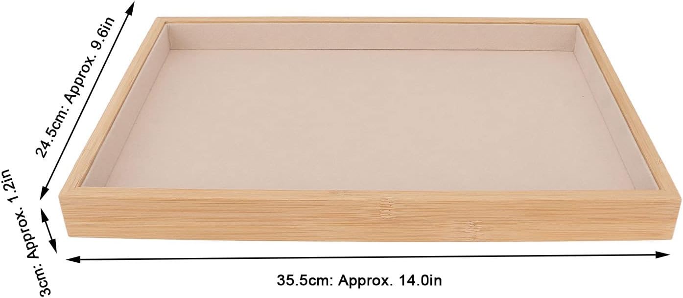 Velvet Stackable Jewelry Tray, Wood Flat Organizer Tray Drawer for Necklace Bracelet Ring Showcase Display(Beige)