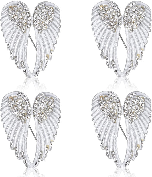 4pcs Women's Guardian Angel Wing Brooch Pins, Rhinestones Pin Set Cardigan Collar Clips Dress Shirt for Women Girls Men(White)