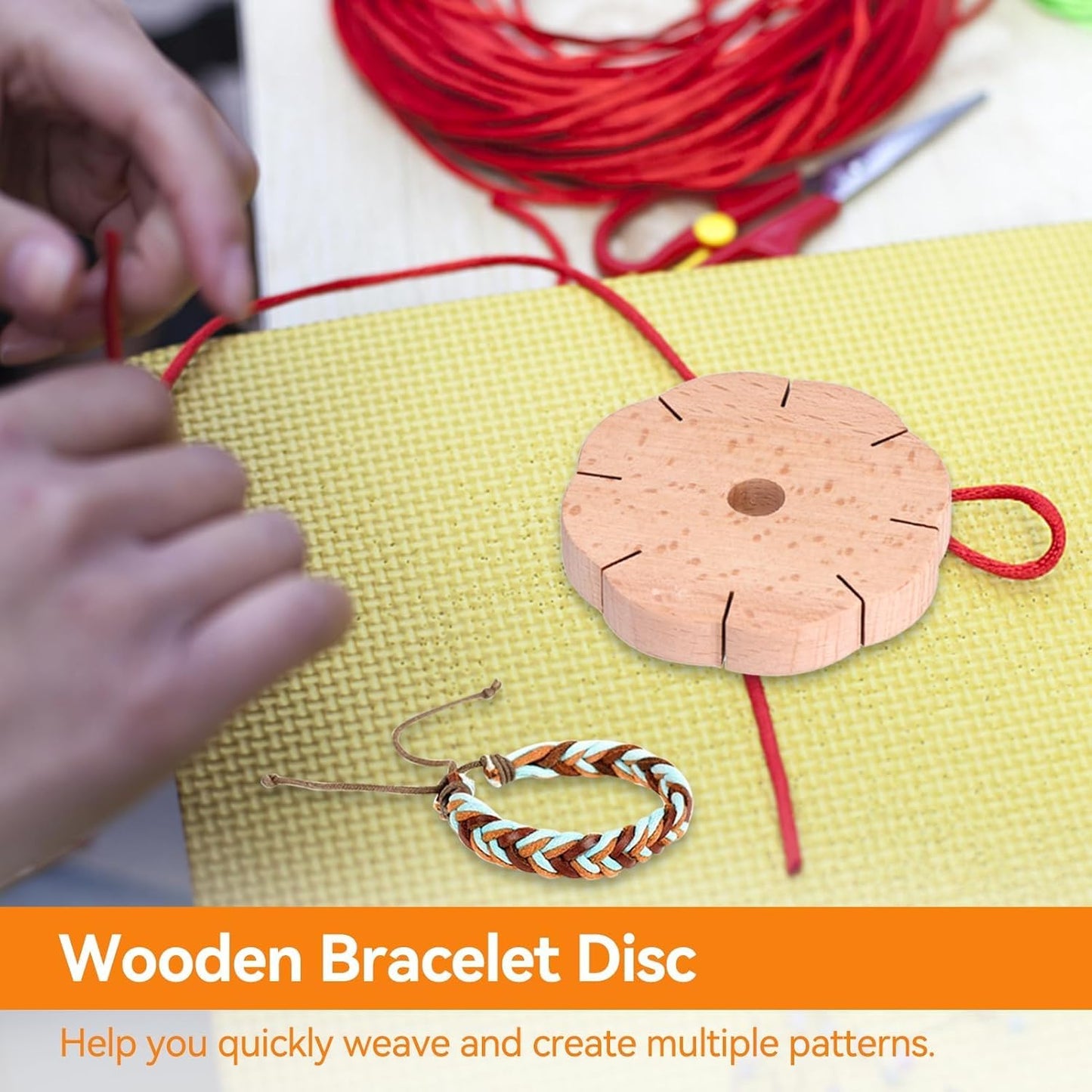 Kumihimo Disk 8 Slots, Wooden Round Wood Braiding Plate Hand Rope Beading Cord Disc DIY Bracelet Loom Weaving Board