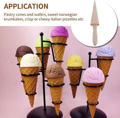 Ice Cream Cone Mold, Reusable Wooden Horn Mold 9.1in Waffle Roller Pizzelle for Kitchen Cooking and Baking
