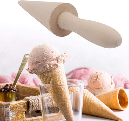 Ice Cream Cone Mold, Reusable Wooden Horn Mold 9.1in Waffle Roller Pizzelle for Kitchen Cooking and Baking