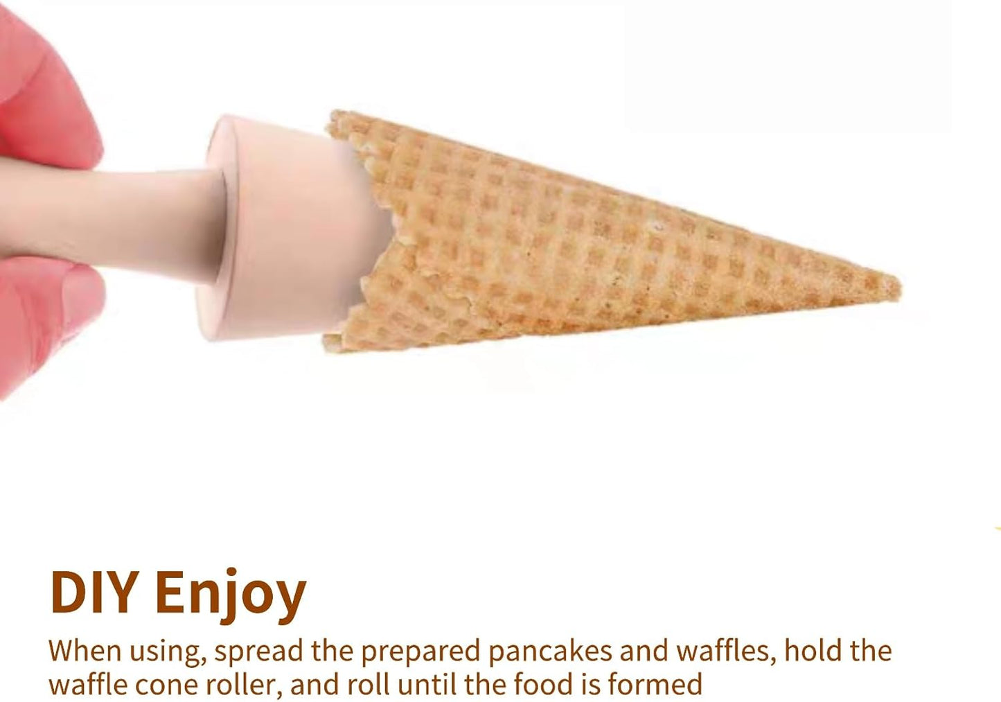 Ice Cream Cone Mold, Reusable Wooden Horn Mold 9.1in Waffle Roller Pizzelle for Kitchen Cooking and Baking