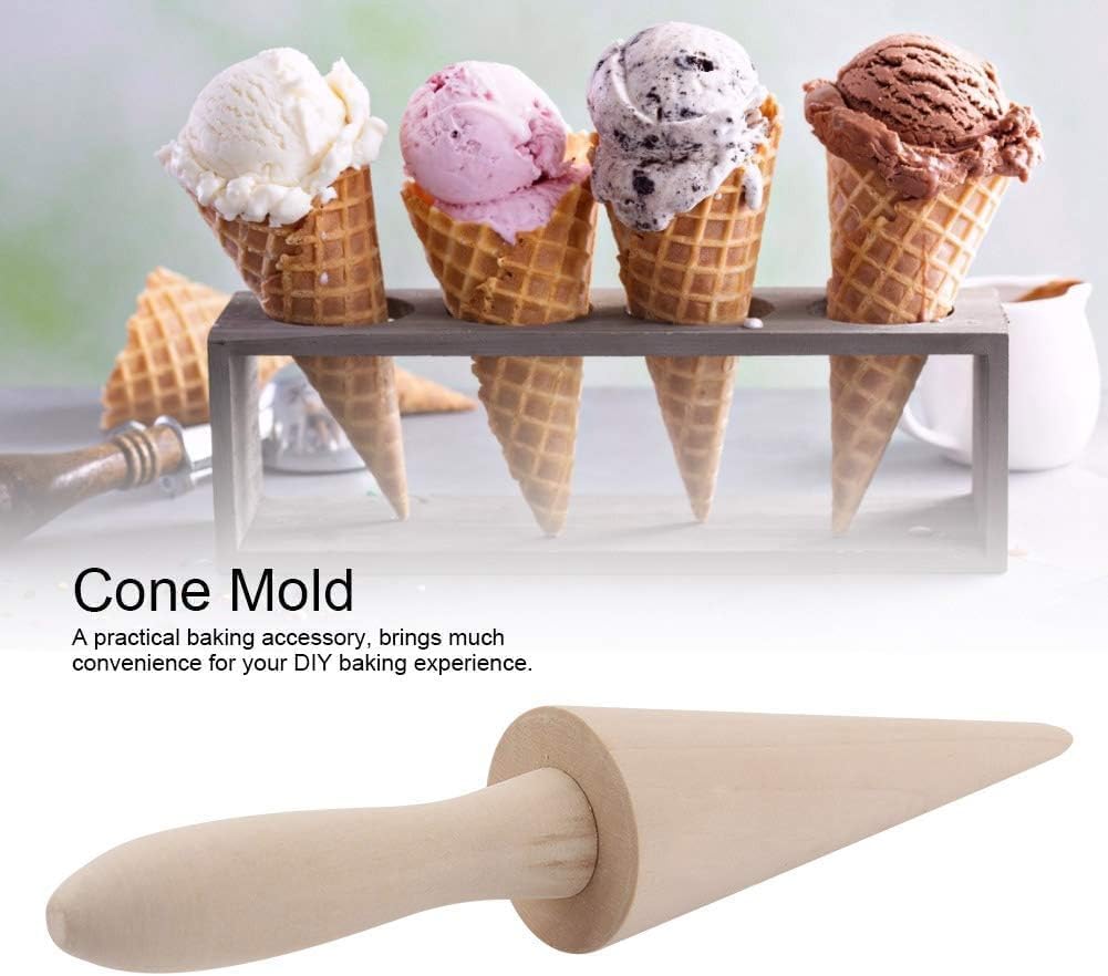 Ice Cream Cone Mold, Reusable Wooden Horn Mold 9.1in Waffle Roller Pizzelle for Kitchen Cooking and Baking