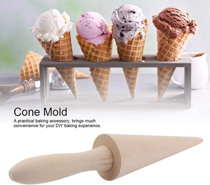 Ice Cream Cone Mold, Reusable Wooden Horn Mold 9.1in Waffle Roller Pizzelle for Kitchen Cooking and Baking