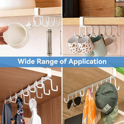 Mug Hooks Under Cabinet, Coffee Cup Cabinet No Drilling Hanger Hanging Cups Organizer for Kitchen Utensil Storage