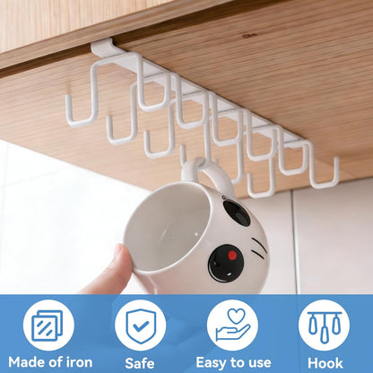 Mug Hooks Under Cabinet, Coffee Cup Cabinet No Drilling Hanger Hanging Cups Organizer for Kitchen Utensil Storage
