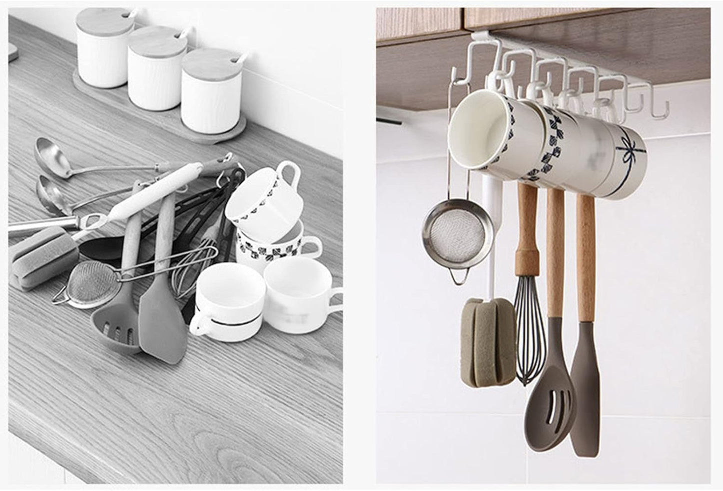 Mug Hooks Under Cabinet, Coffee Cup Cabinet No Drilling Hanger Hanging Cups Organizer for Kitchen Utensil Storage