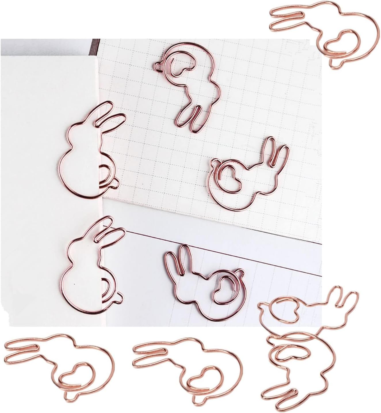 100PCS Rabbit Shape Paper Clips, Rose Gold Bunny Paperclips Decorative Clips Cute Animals Bookmark for Office School Home Desk Organizers