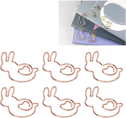 100PCS Rabbit Shape Paper Clips, Rose Gold Bunny Paperclips Decorative Clips Cute Animals Bookmark for Office School Home Desk Organizers