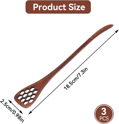 3PCS Honey Dipper Sticks, Long Handle Mixing Stick Mini Honeycomb Drizzler Wooden Spoon Stirrer for Collecting Dispensing Drizzling Jam