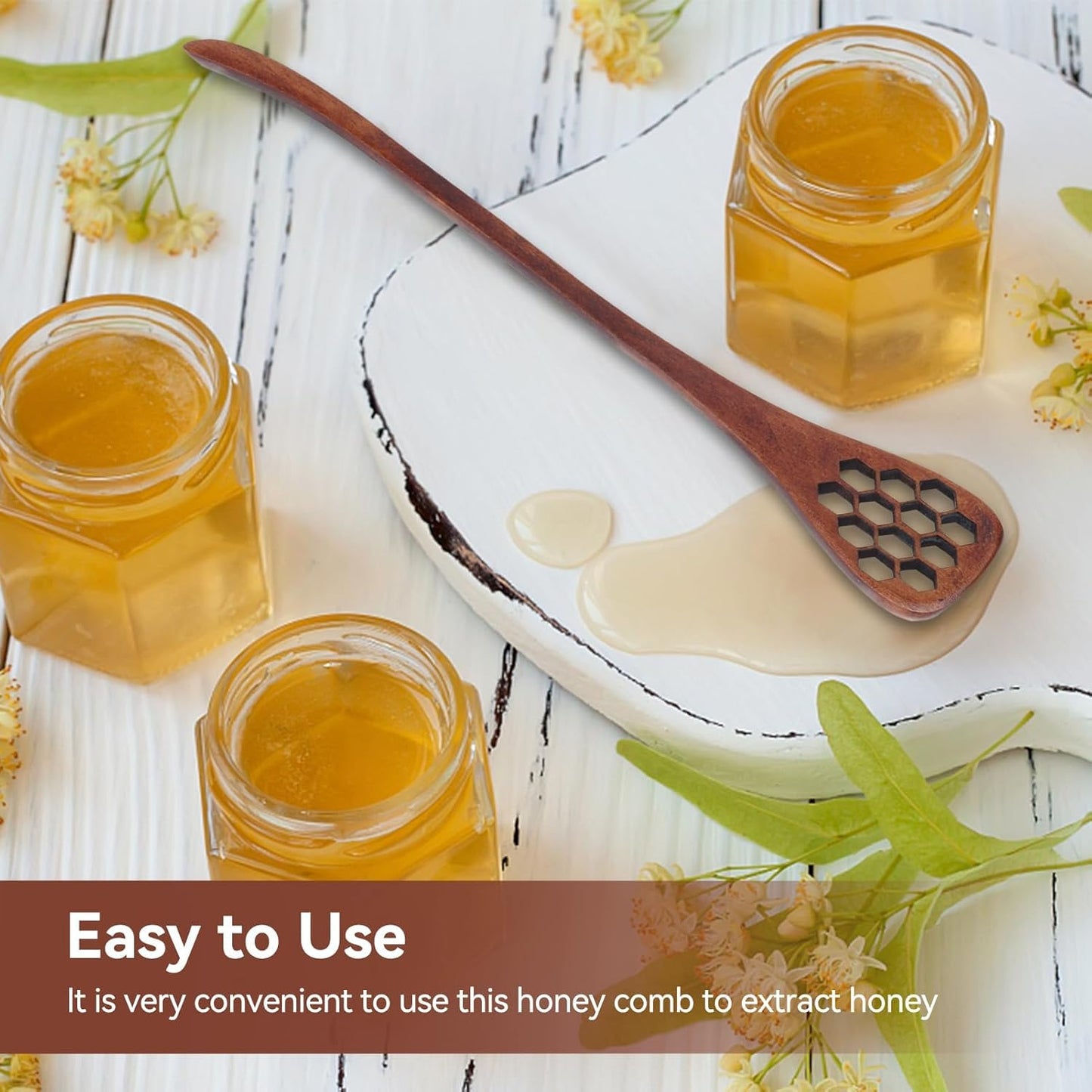3PCS Honey Dipper Sticks, Long Handle Mixing Stick Mini Honeycomb Drizzler Wooden Spoon Stirrer for Collecting Dispensing Drizzling Jam