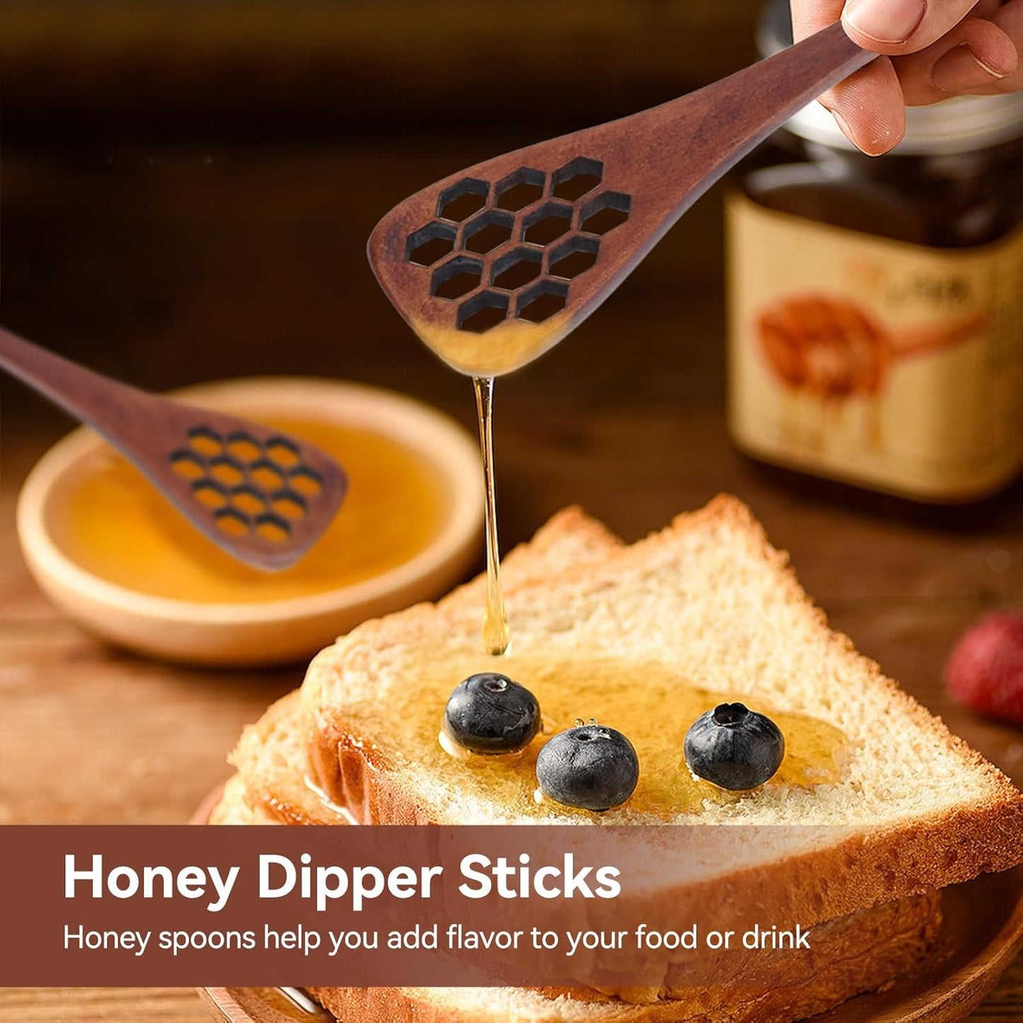 3PCS Honey Dipper Sticks, Long Handle Mixing Stick Mini Honeycomb Drizzler Wooden Spoon Stirrer for Collecting Dispensing Drizzling Jam