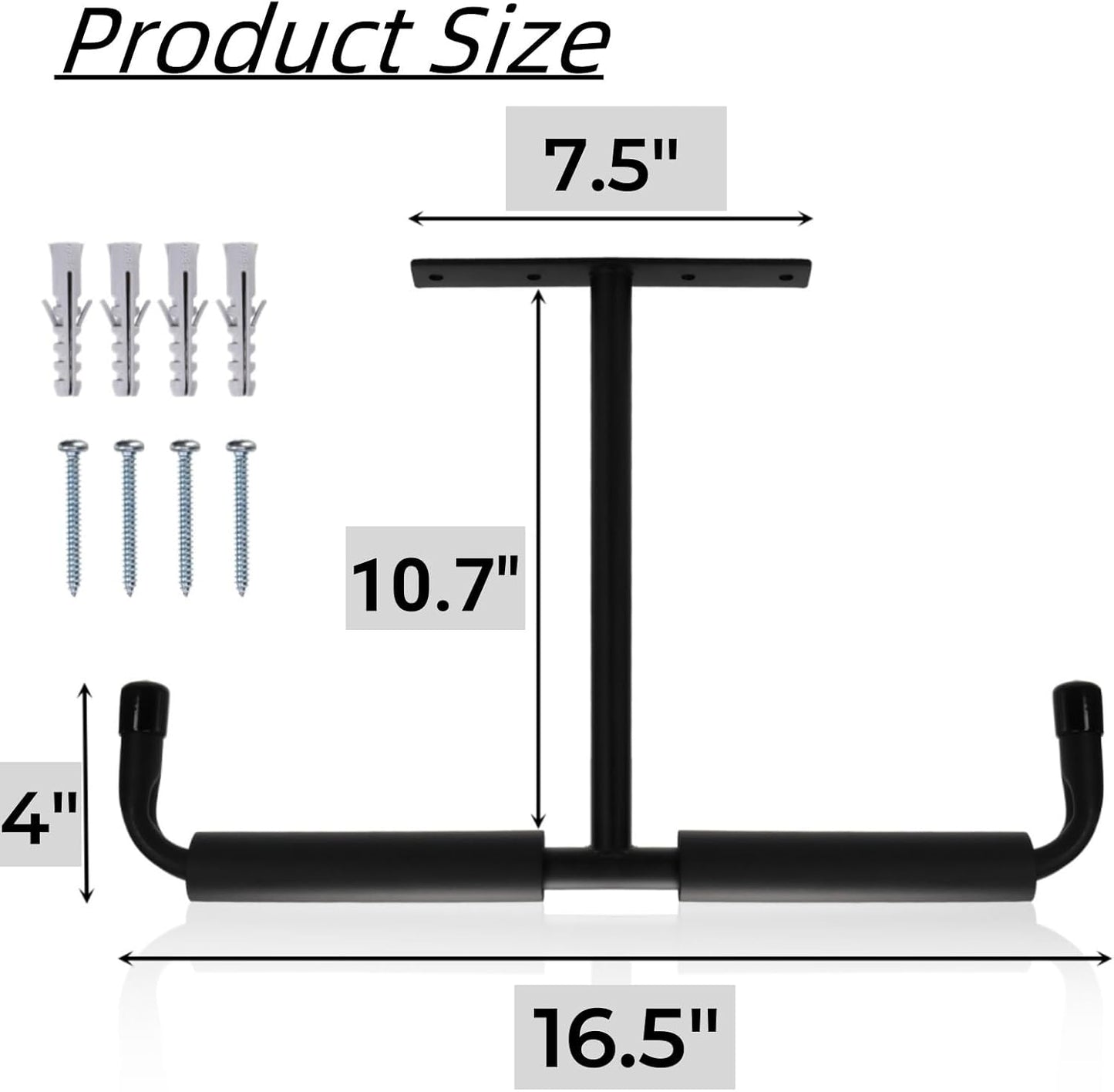4 Pack Overhead Garage Storage Hooks, 16.5" Heavy Duty Ceiling Mount Hangers, Double T-Bar Metal Ladder Racks, Hanging for Bike, Pipe Lumber, Fishing Rod, Sports Equipment
