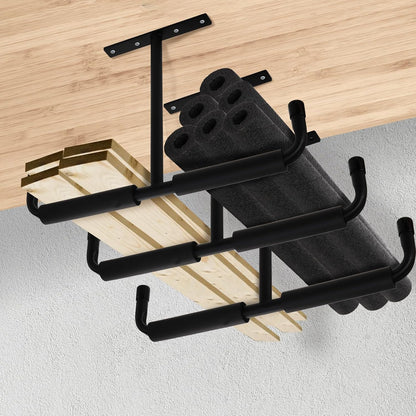 4 Pack Overhead Garage Storage Hooks, 16.5" Heavy Duty Ceiling Mount Hangers, Double T-Bar Metal Ladder Racks, Hanging for Bike, Pipe Lumber, Fishing Rod, Sports Equipment