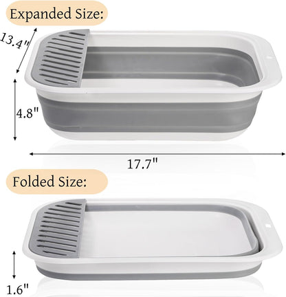 Collapsible Small Cat Litter Box, 17.7'' Open Foldable Kittens Potty with Scoop, Shallow Anti Splash Travel Toilet, Semi Enclosed Height Adjustable Sides Pan for Sick Frail Grey