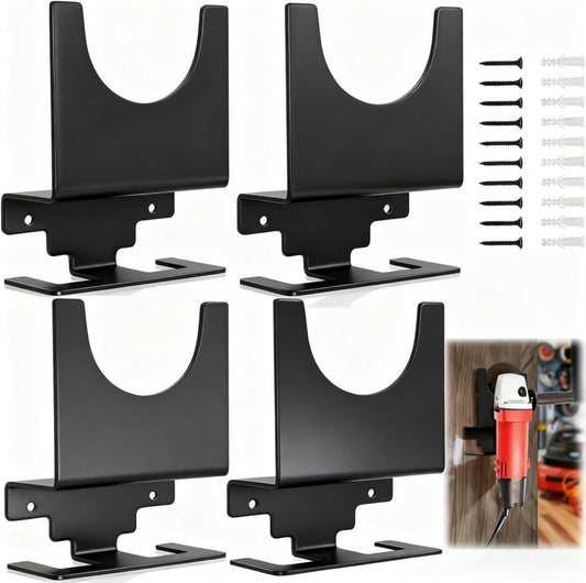 4 Pack Angle Grinder Holder, Wall Mount Bracket for 5 inch Grinder, Polisher Storage Rack Stand with Cord Hook, Garage Tool Hanger Grinders Impact Wrench Cutters Waxing Machines